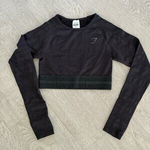 Gymshark Black Cropped Long Sleeve Top | Size S | Athletic Fit